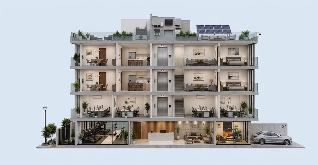 Edificio o condominio con diferentes zonas de seguridad