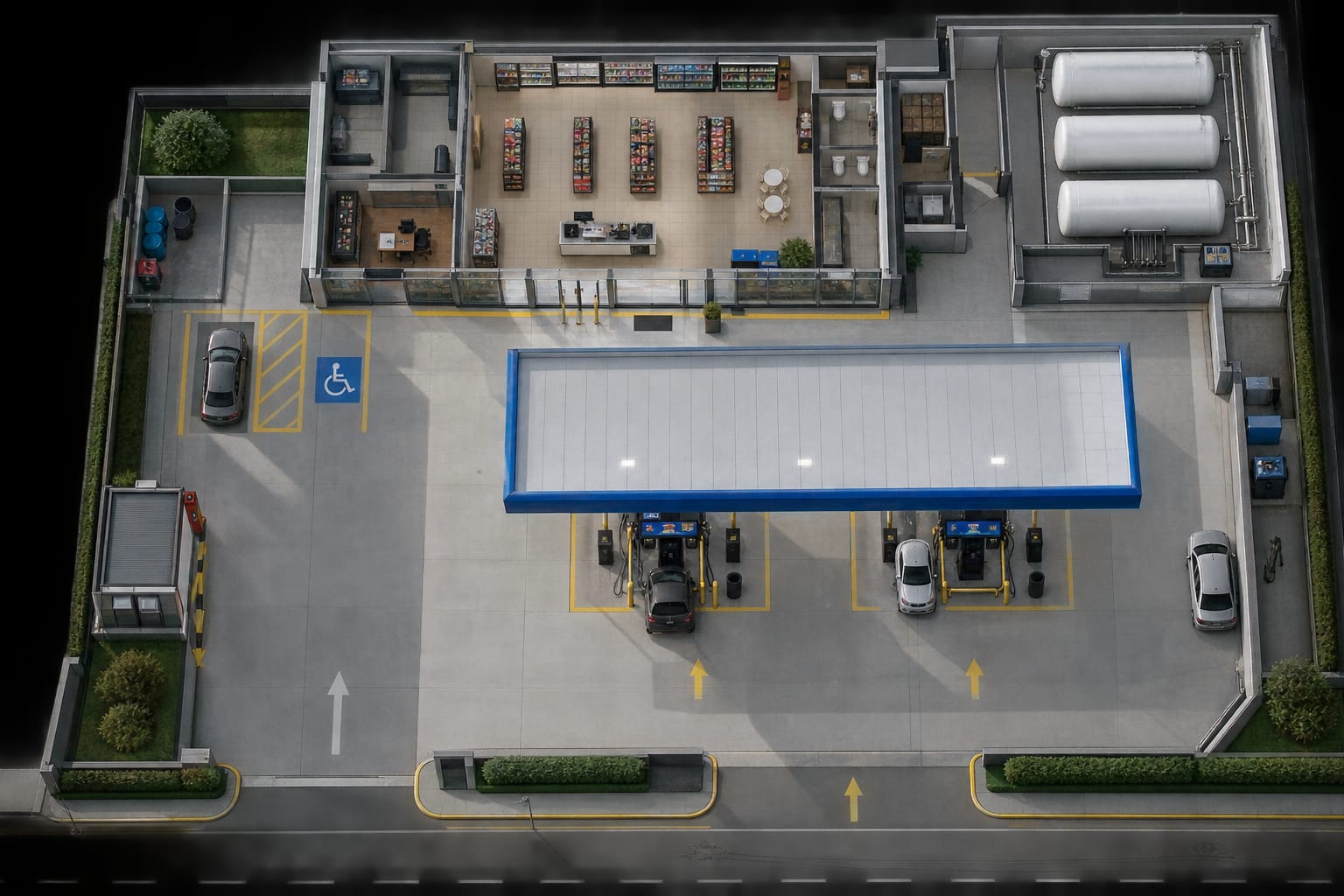 Plano y croquis de estación de servicio protegida
