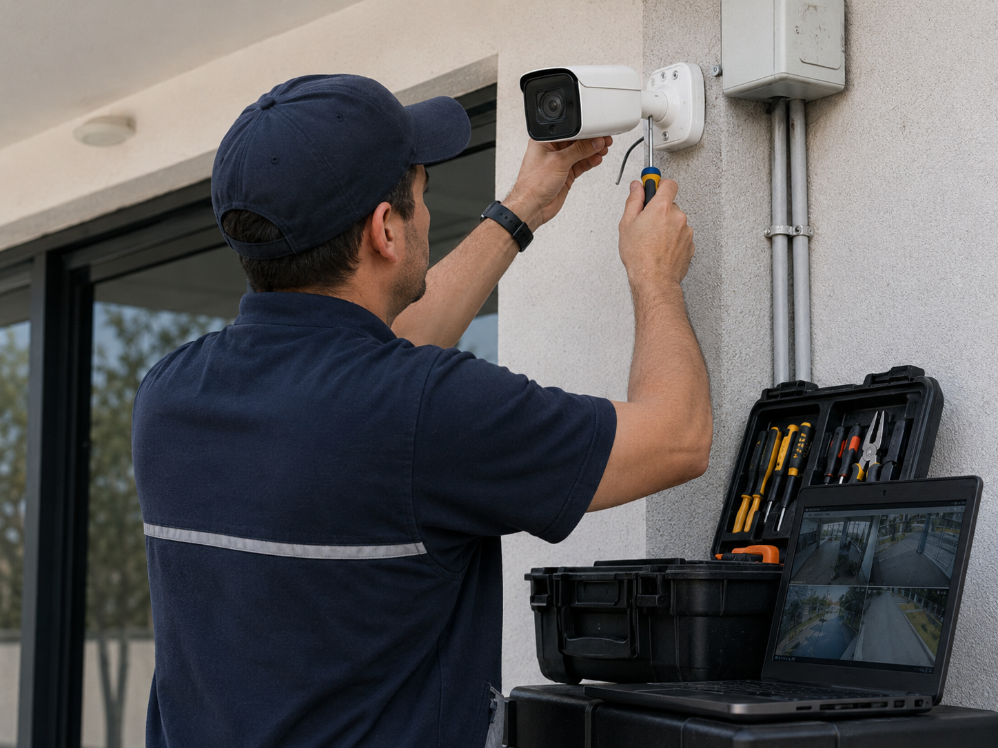 Técnico realizando soporte y mantenimiento de sistemas de seguridad